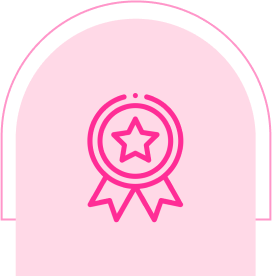 Pink star badge on arched background.